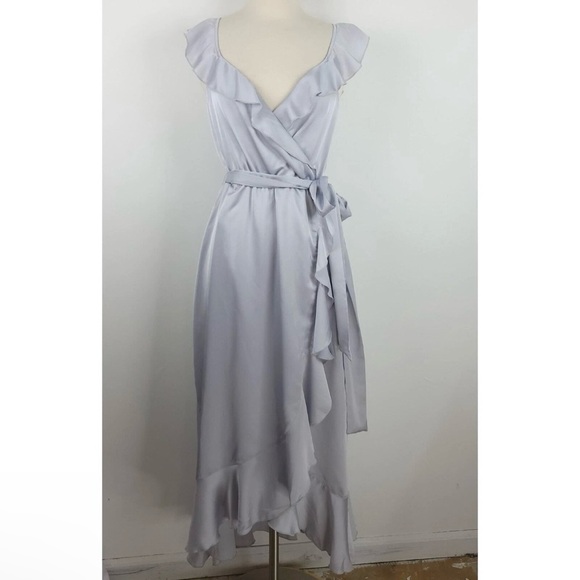 Show Me Your Mumu NEW Samantha Ruffle Wrap Dress Silver Luxe Bridesmaid XXL​​​ - Picture 2 of 4
